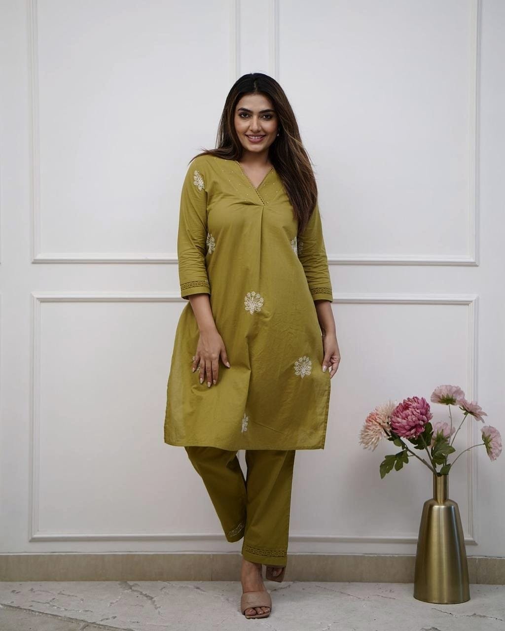 Cotton Embroidered Cord Set