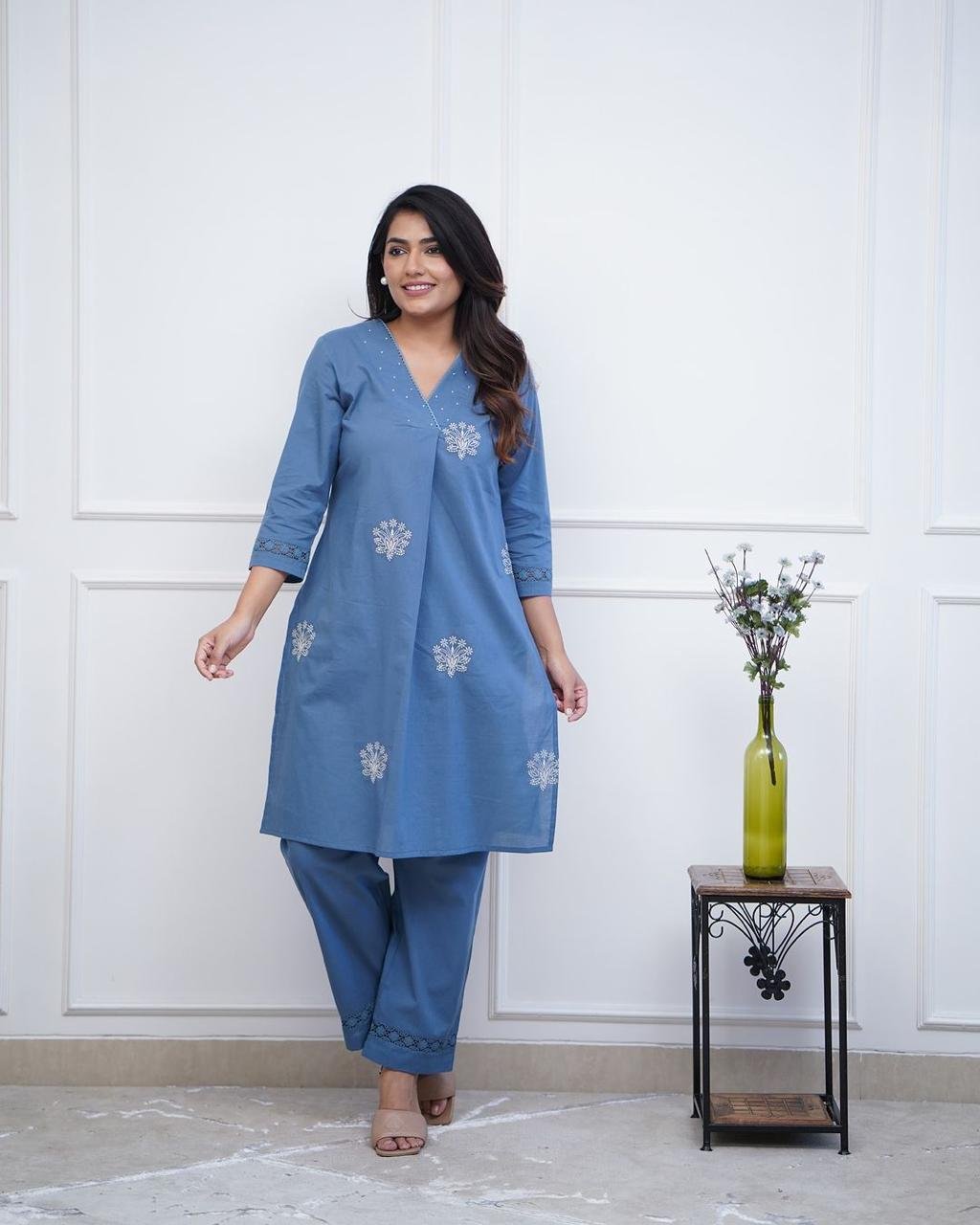 Cotton Embroidered Cord Set