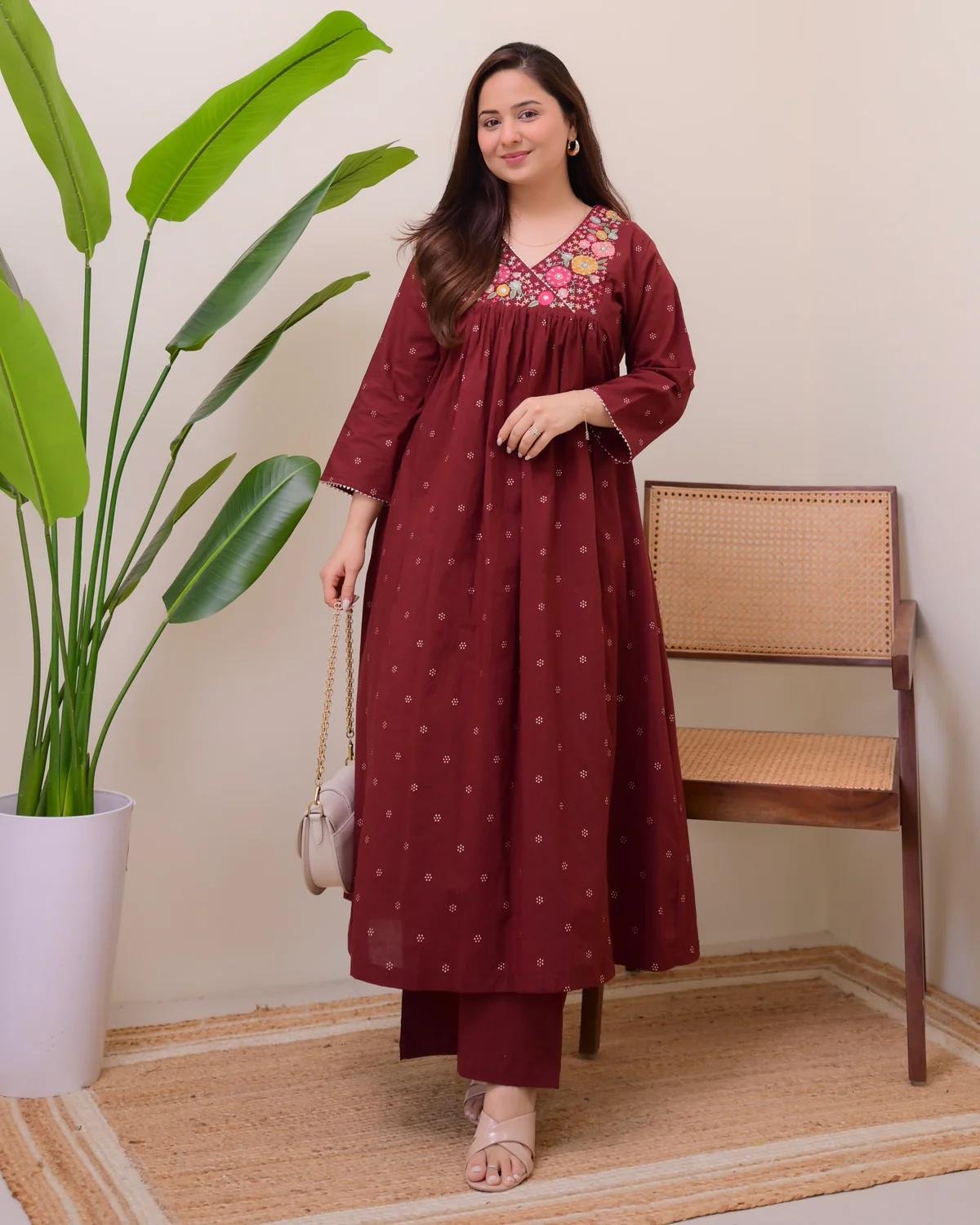 Cotton Embroidered Cord Set
