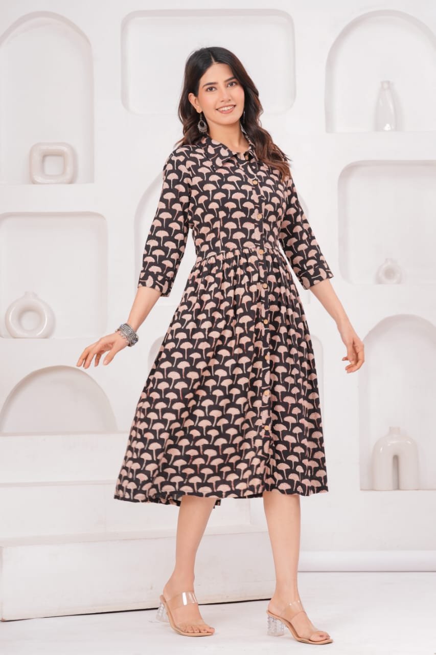 Cotton Printed Frill Dress