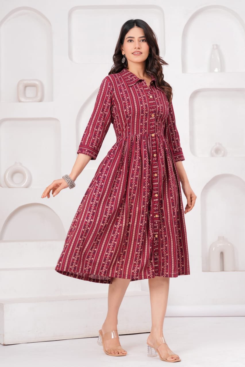 Cotton Printed Frill Dress