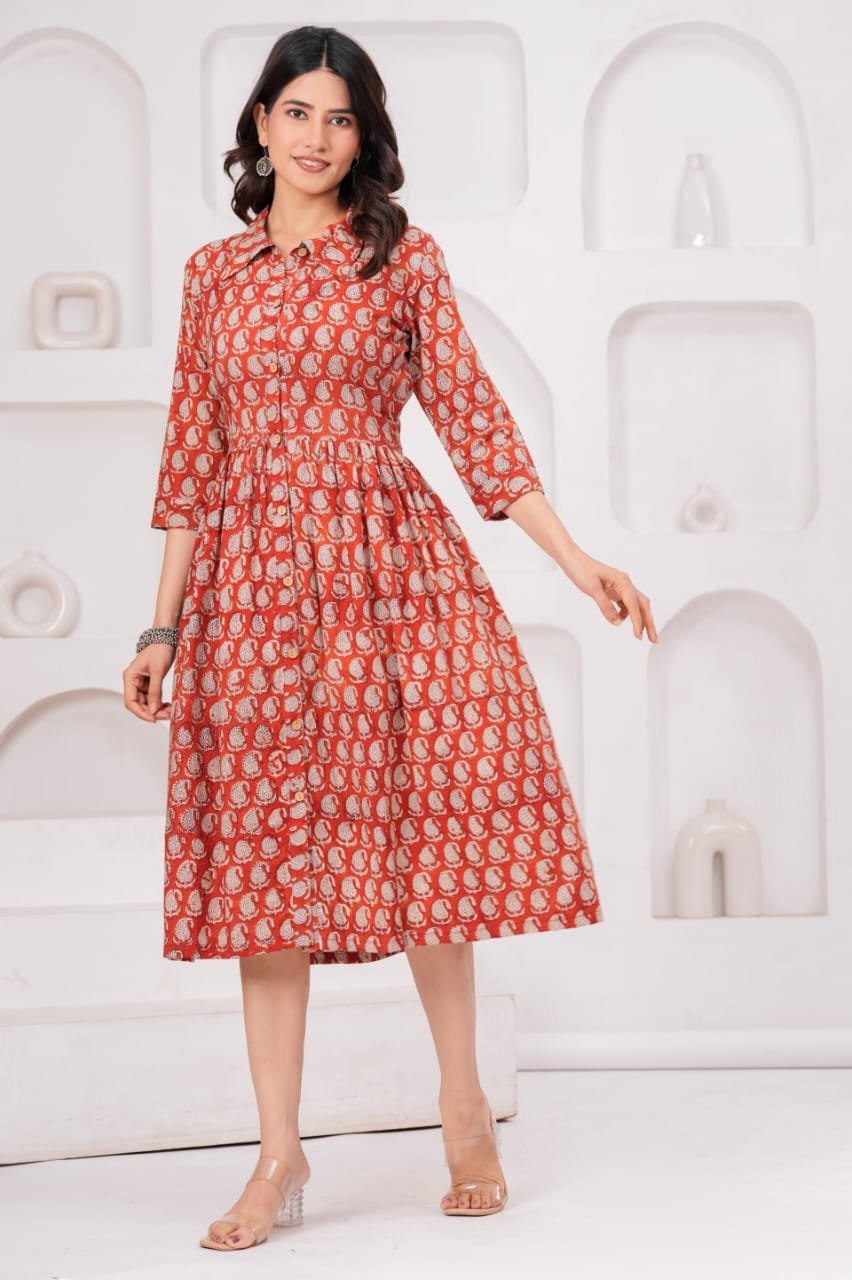 Cotton Printed Frill Dress