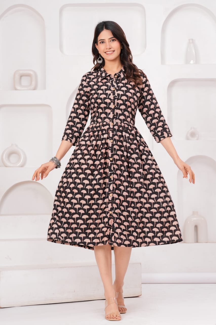 Cotton Printed Frill Dress