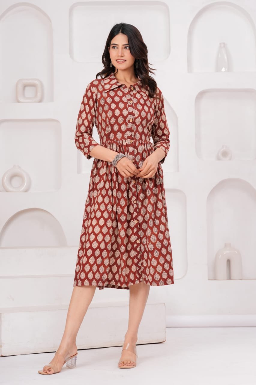 Cotton Printed Frill Dress