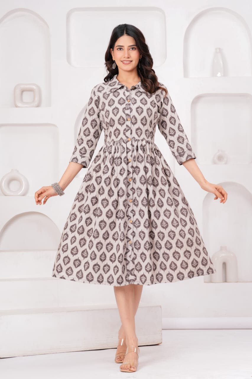Cotton Printed Frill Dress