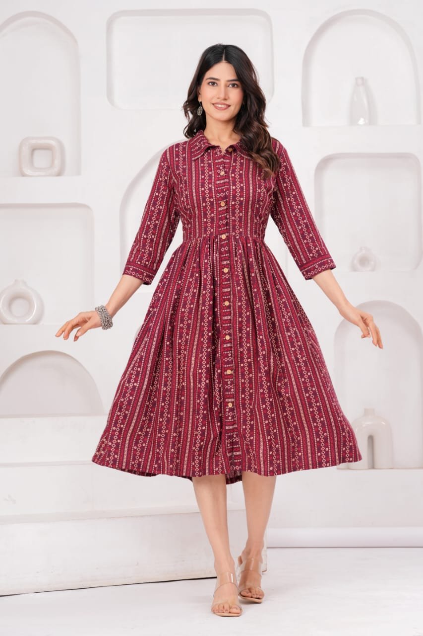 Cotton Printed Frill Dress