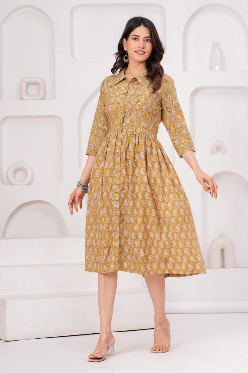 Cotton Printed Frill Dress