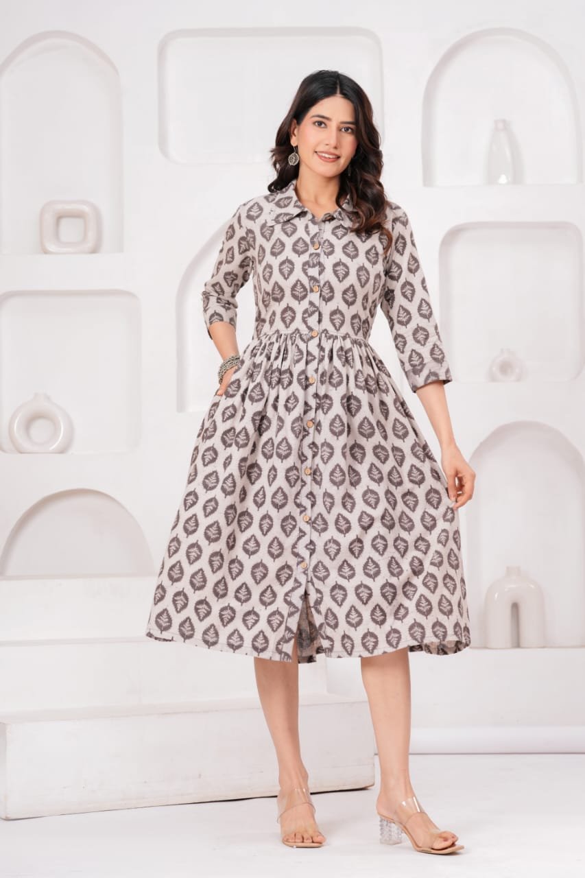 Cotton Printed Frill Dress