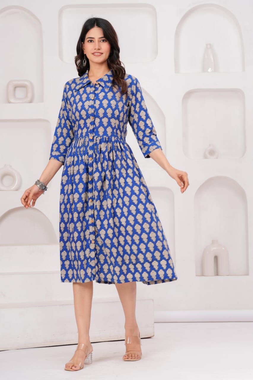 Cotton Printed Frill Dress