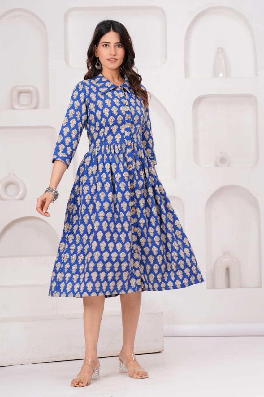 Cotton Printed Frill Dress
