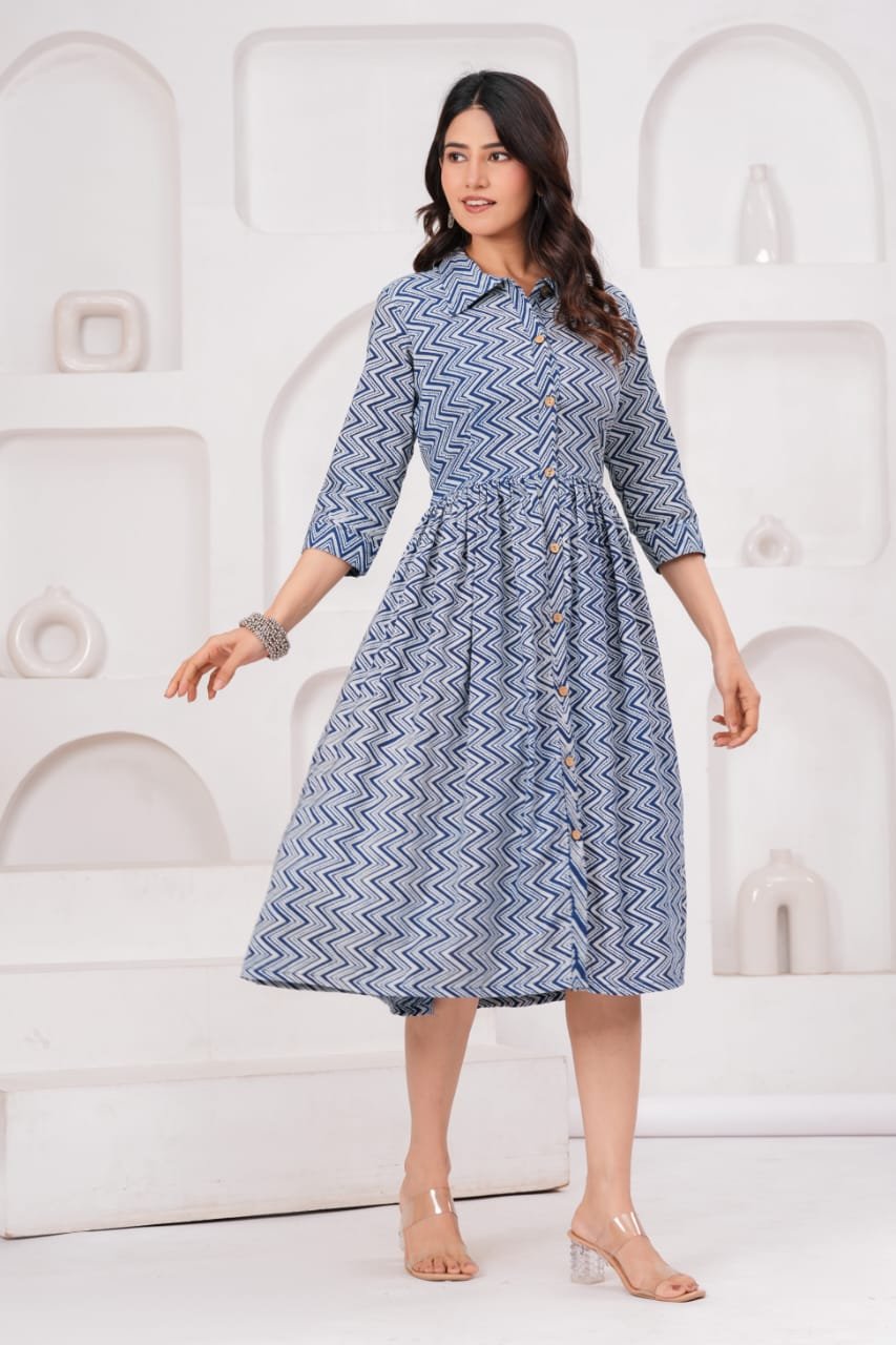 Cotton Printed Frill Dress