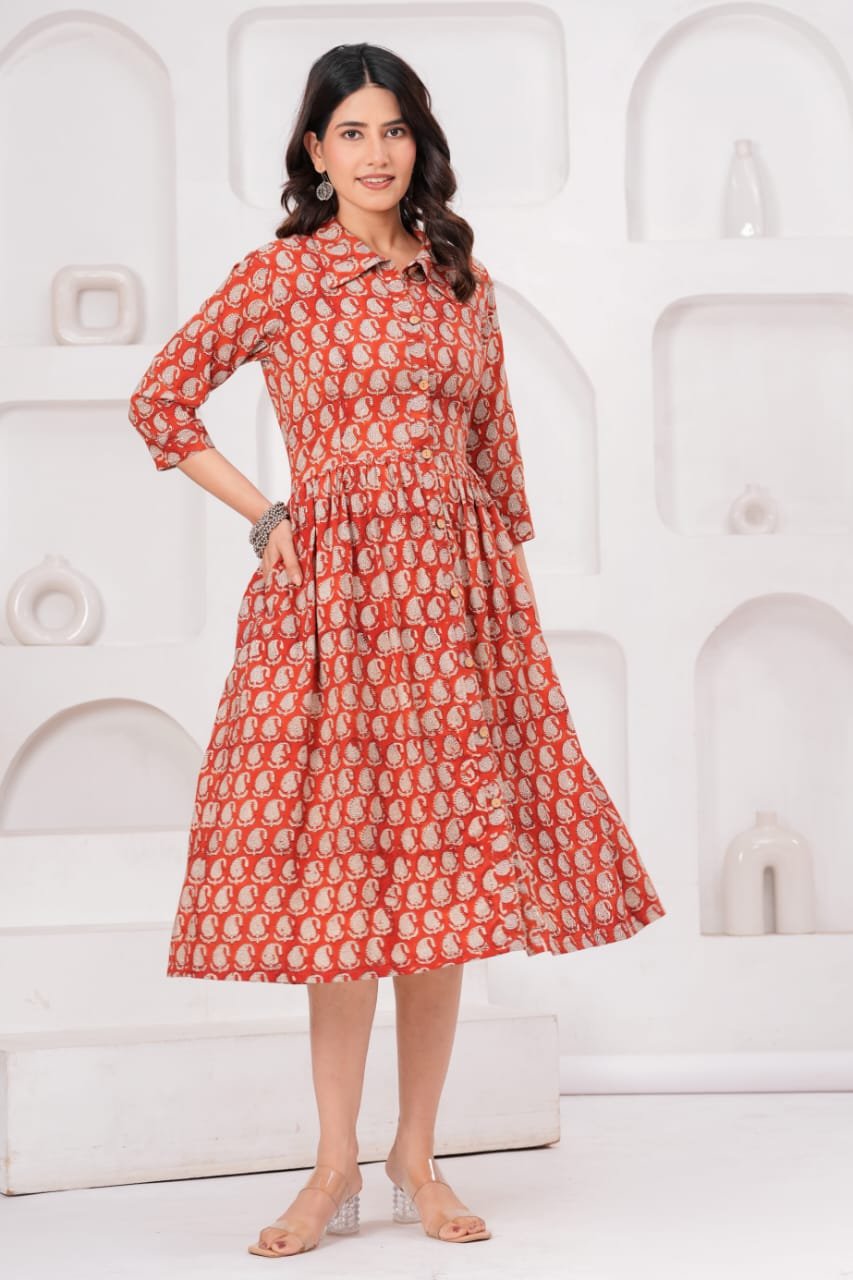 Cotton Printed Frill Dress