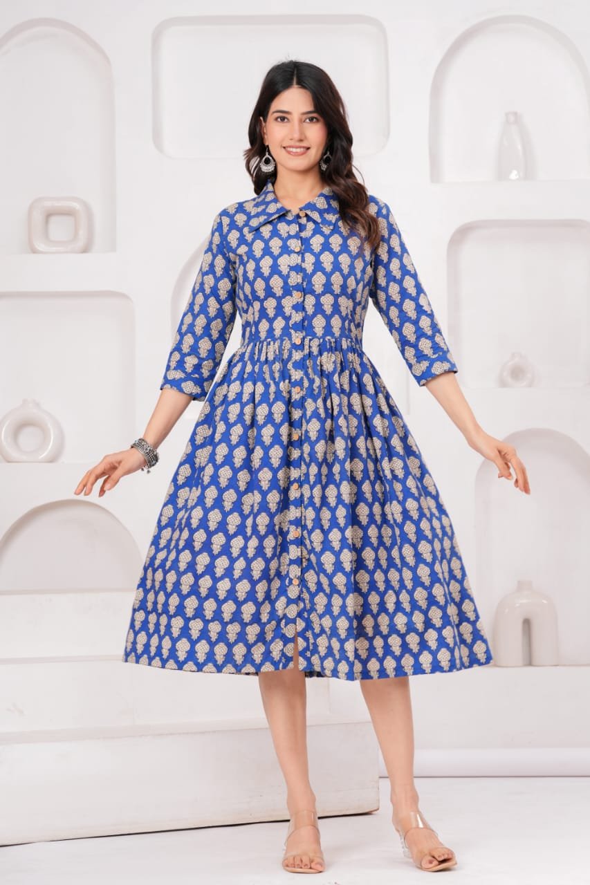 Cotton Printed Frill Dress