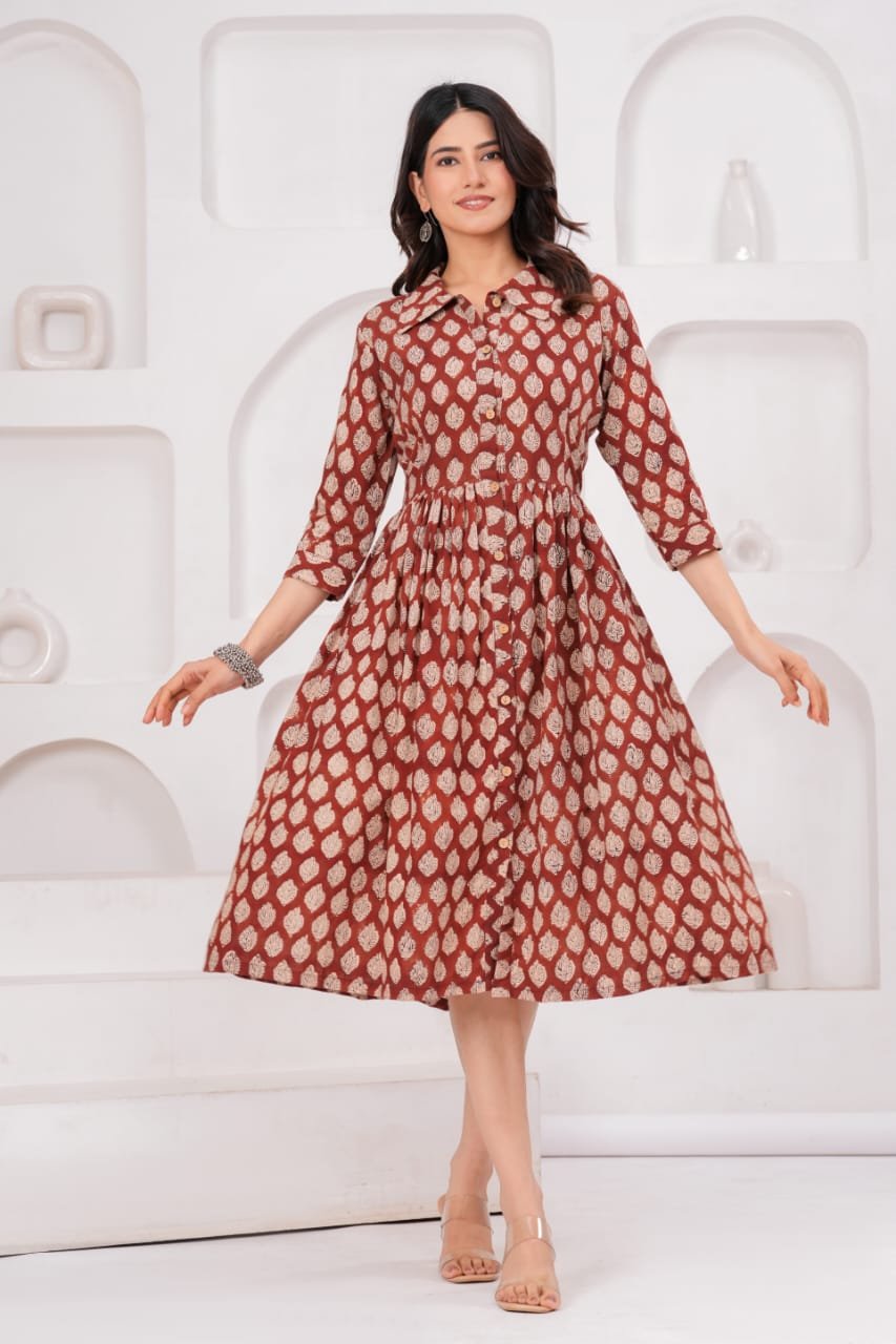 Cotton Printed Frill Dress