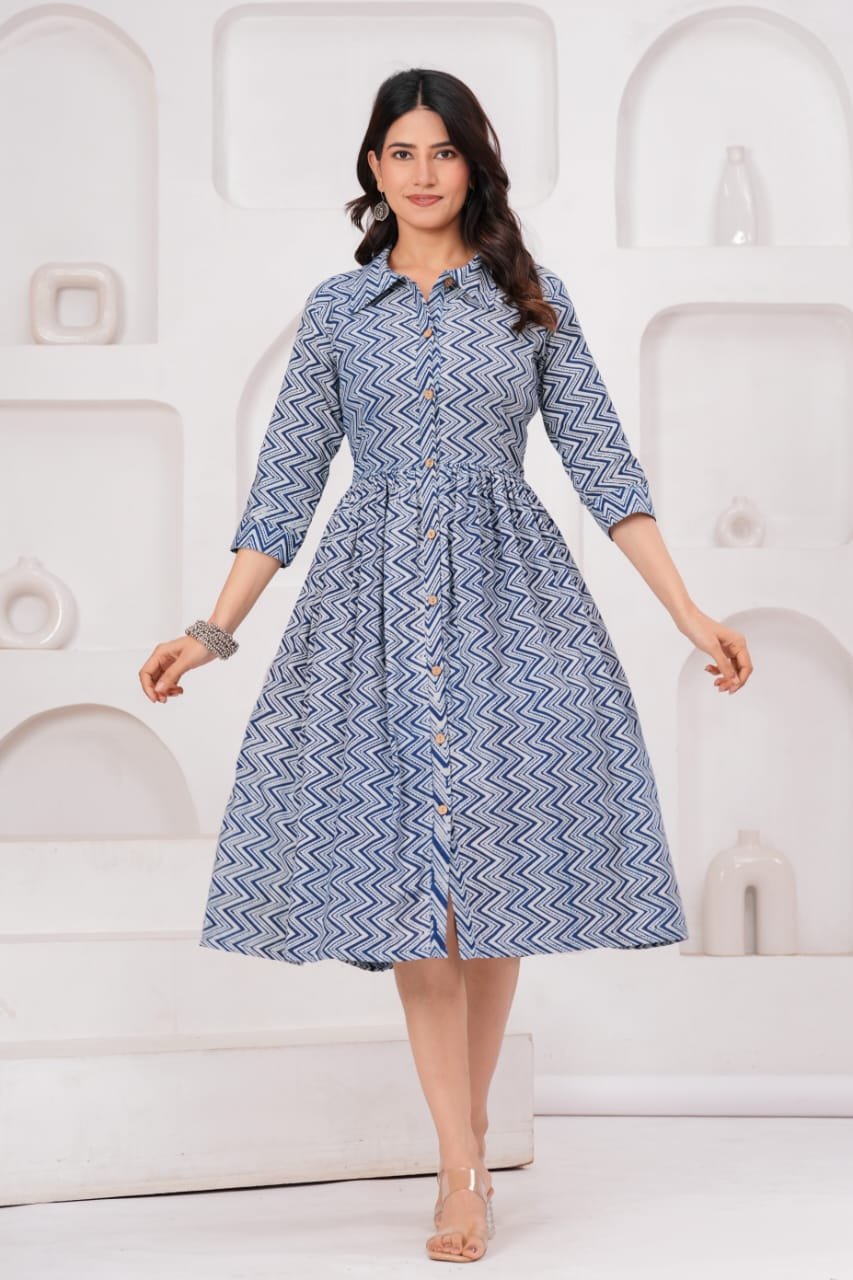 Cotton Printed Frill Dress