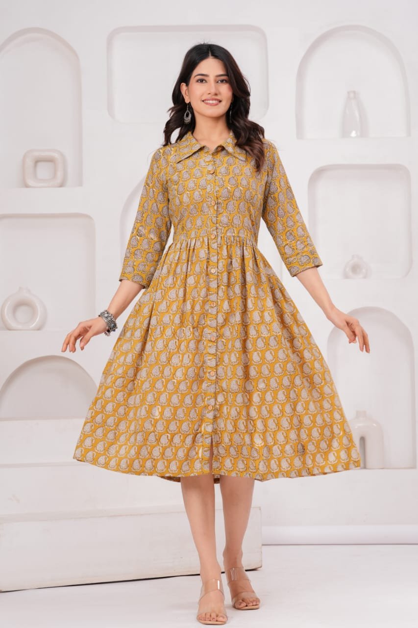Cotton Printed Frill Dress