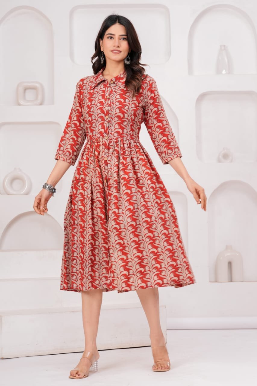 Cotton Printed Frill Dress