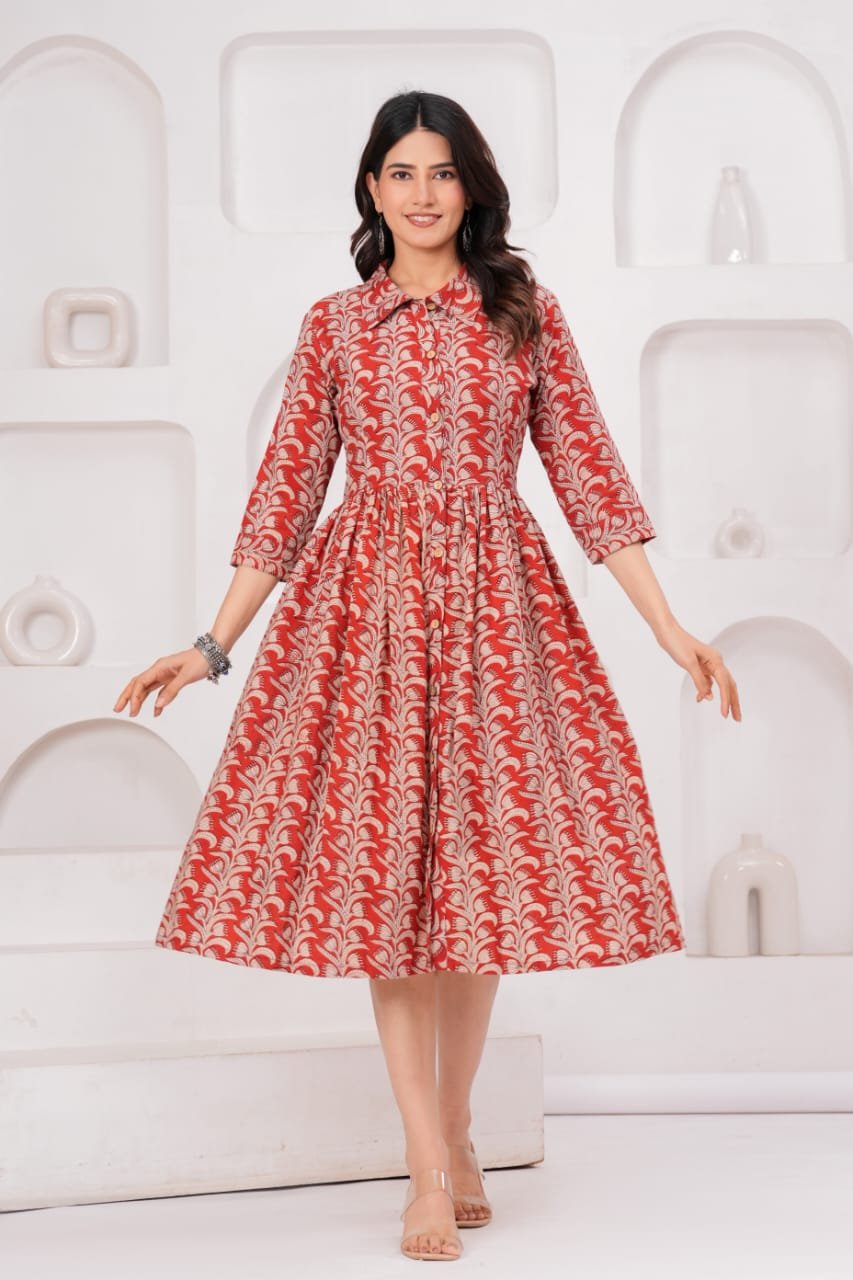 Cotton Printed Frill Dress