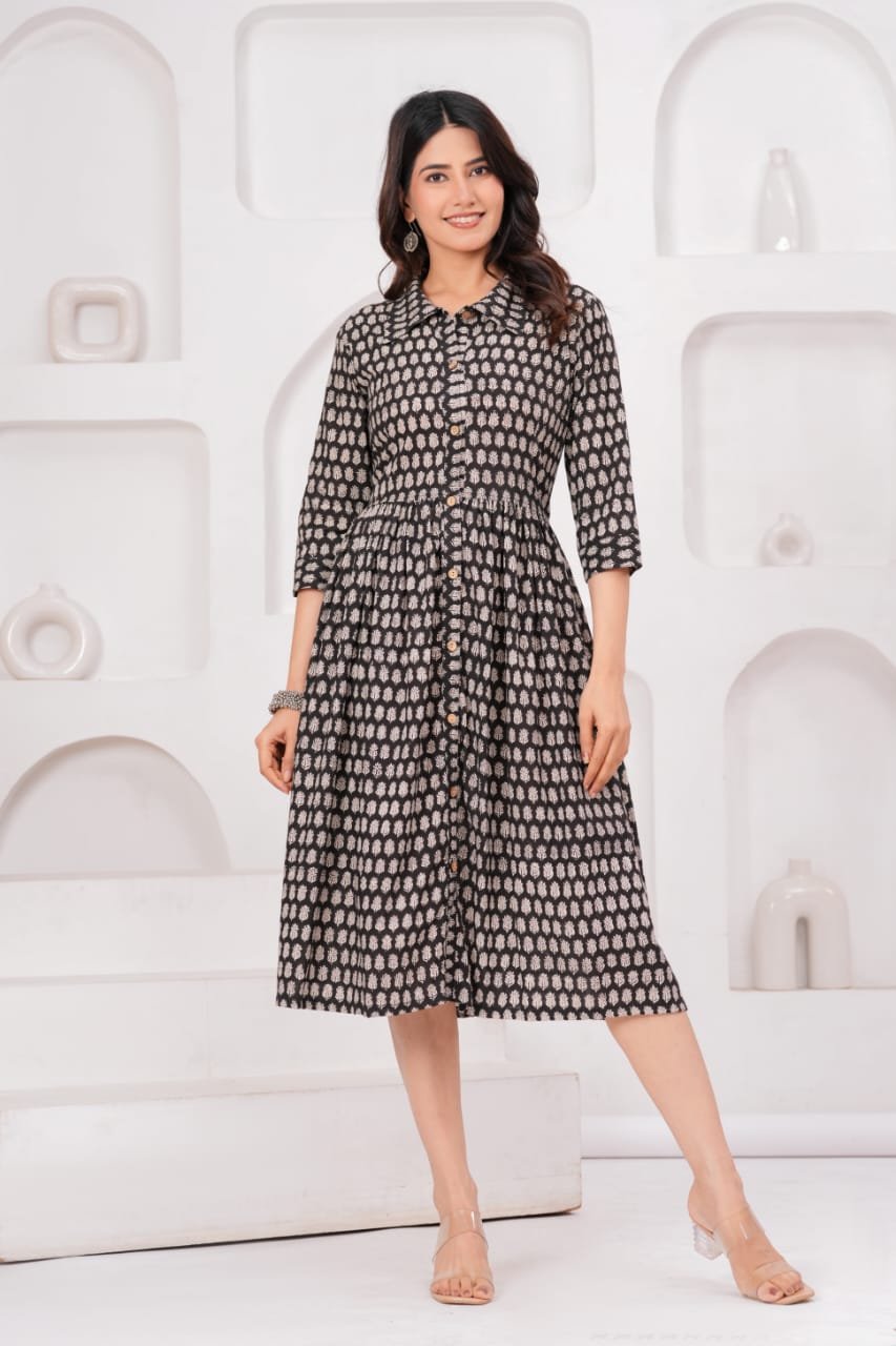 Cotton Printed Frill Dress