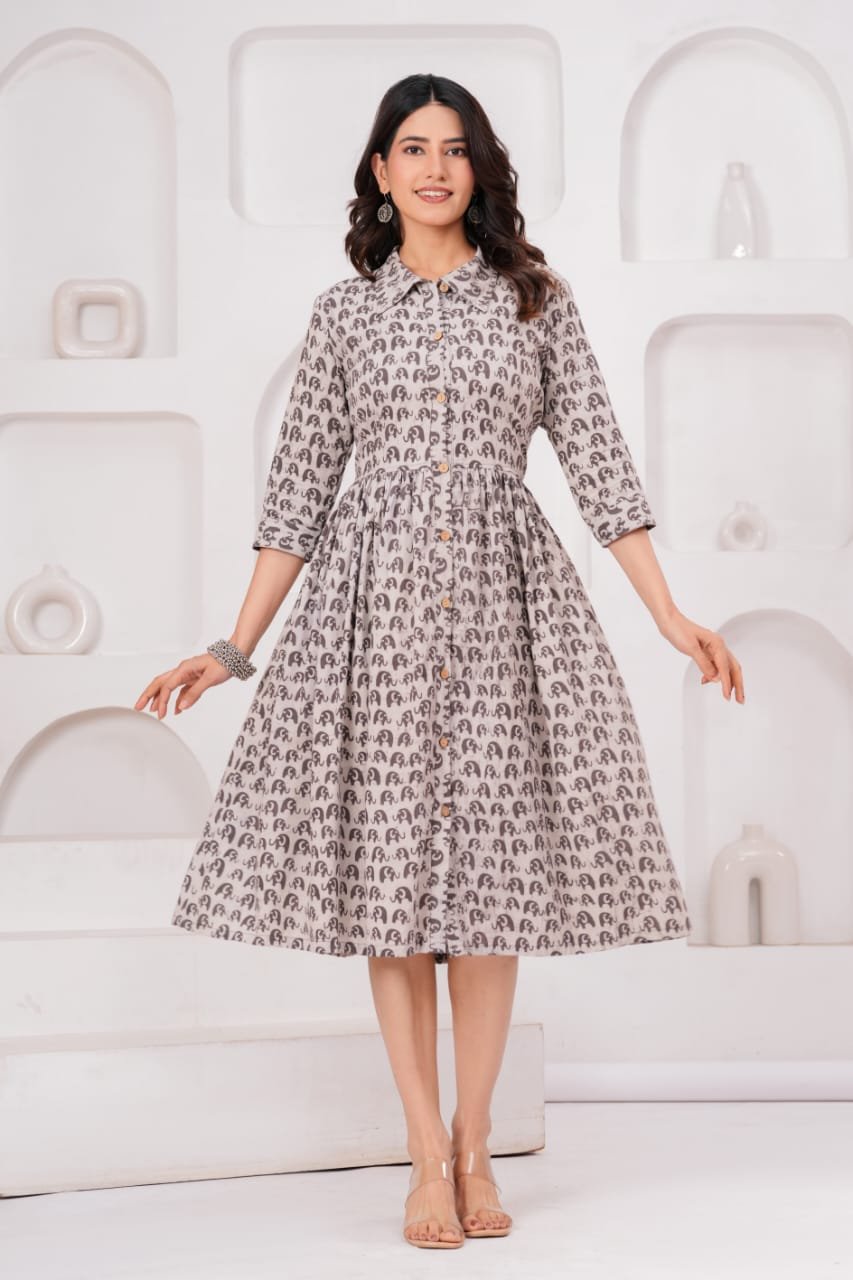 Cotton Printed Frill Dress