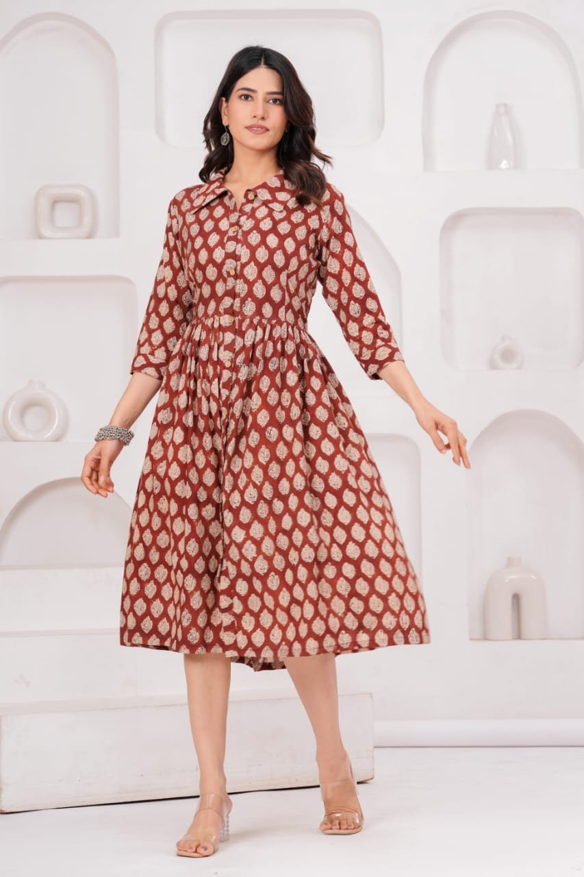 Cotton Printed Frill Dress