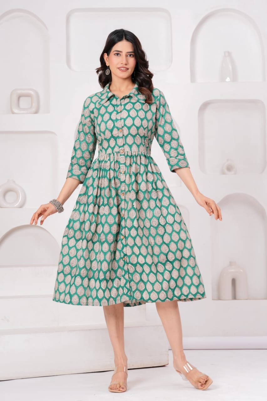 Cotton Printed Frill Dress