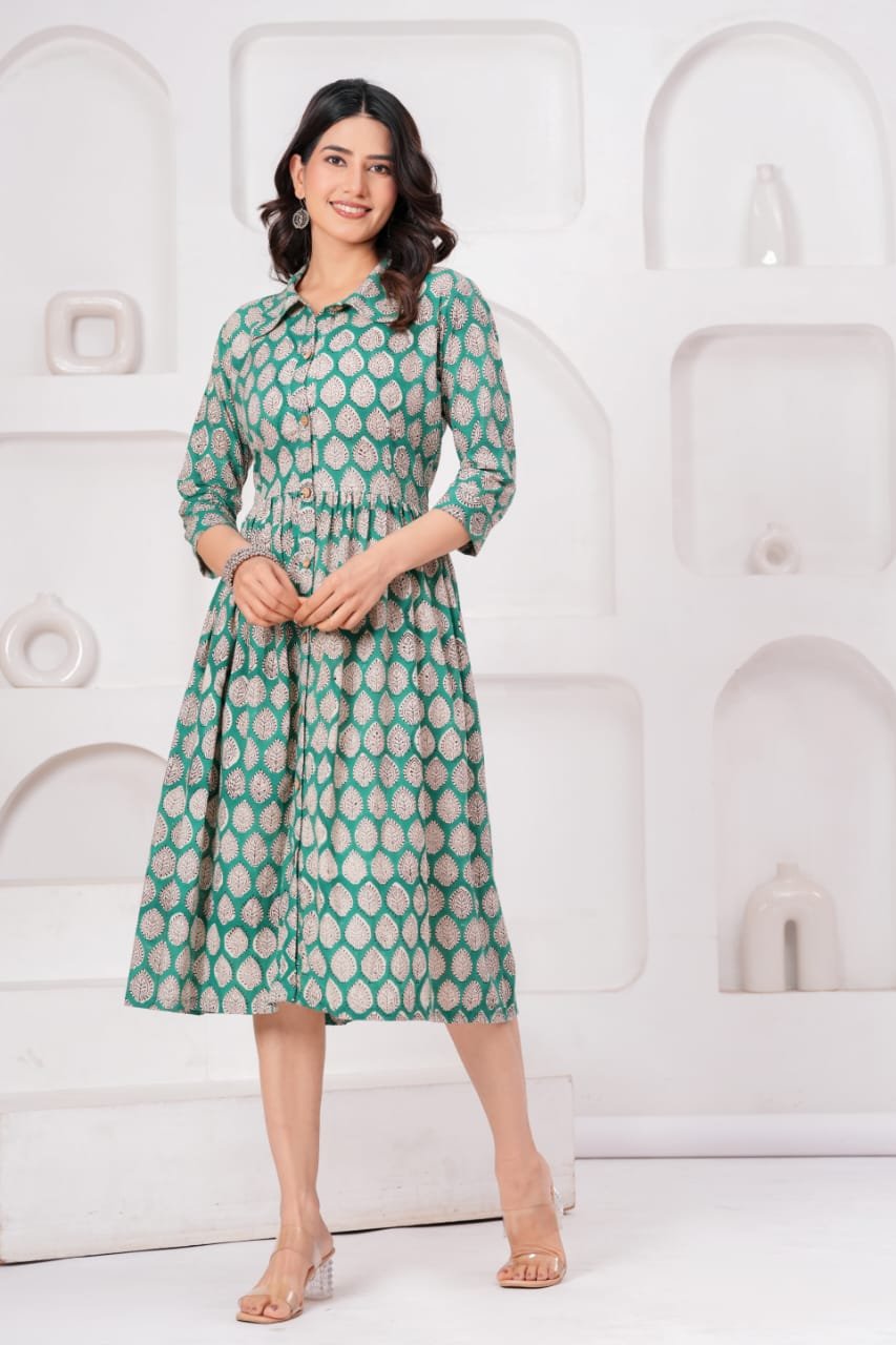 Cotton Printed Frill Dress