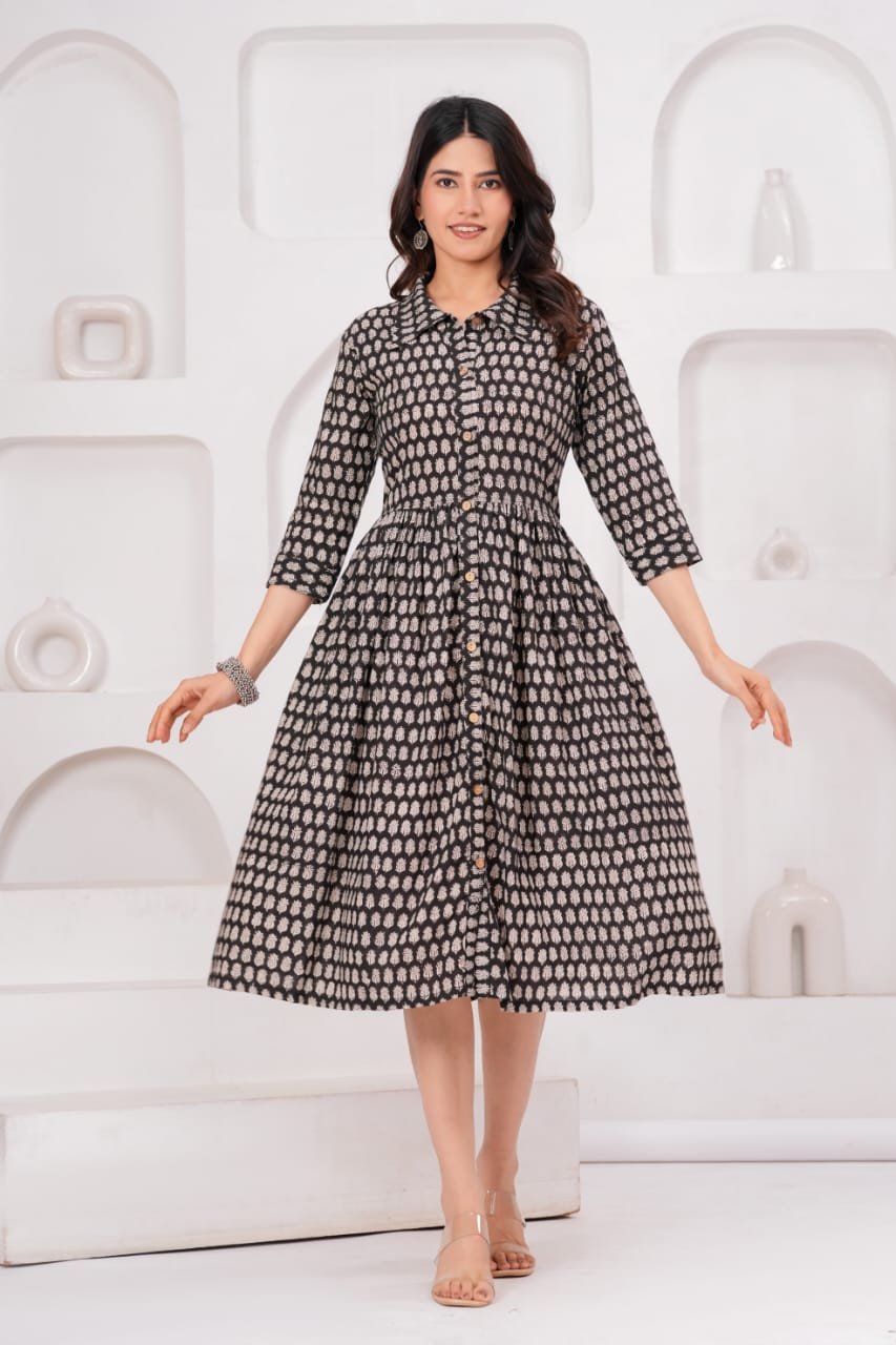 Cotton Printed Frill Dress
