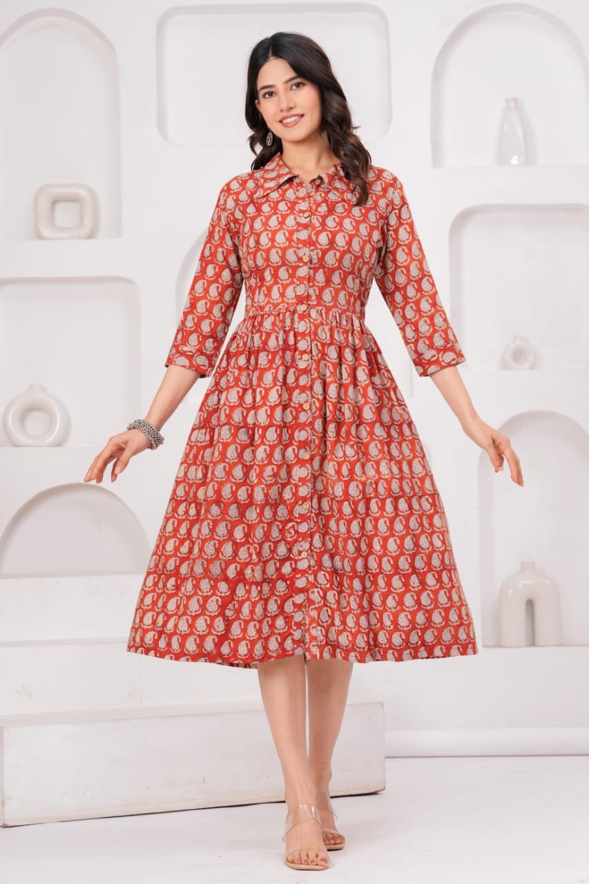 Cotton Printed Frill Dress