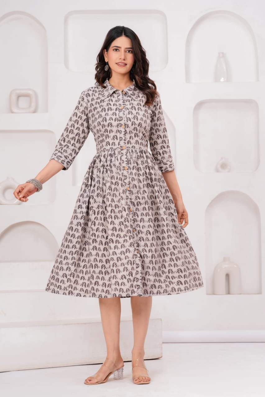 Cotton Printed Frill Dress