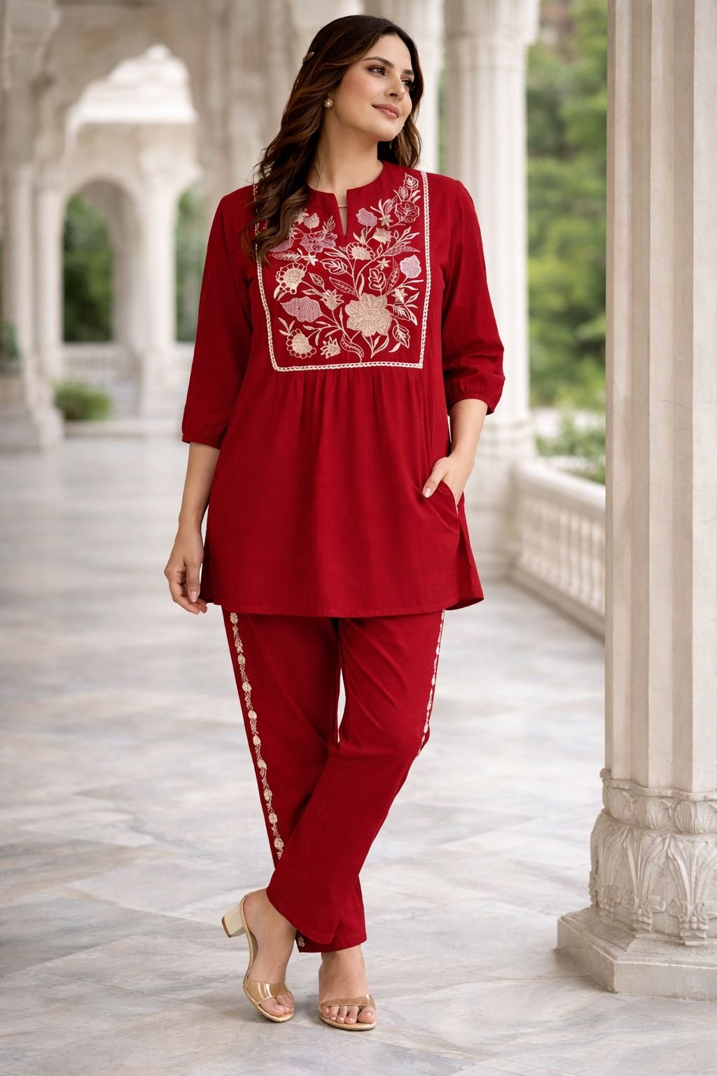 Cotton Embroidered Cord Set