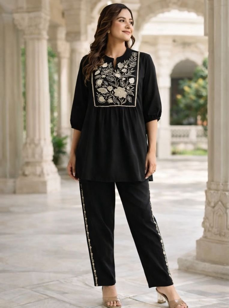 Cotton Embroidered Cord Set