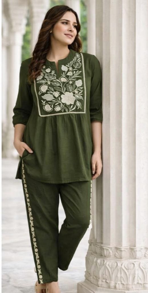 Cotton Embroidered Cord Set