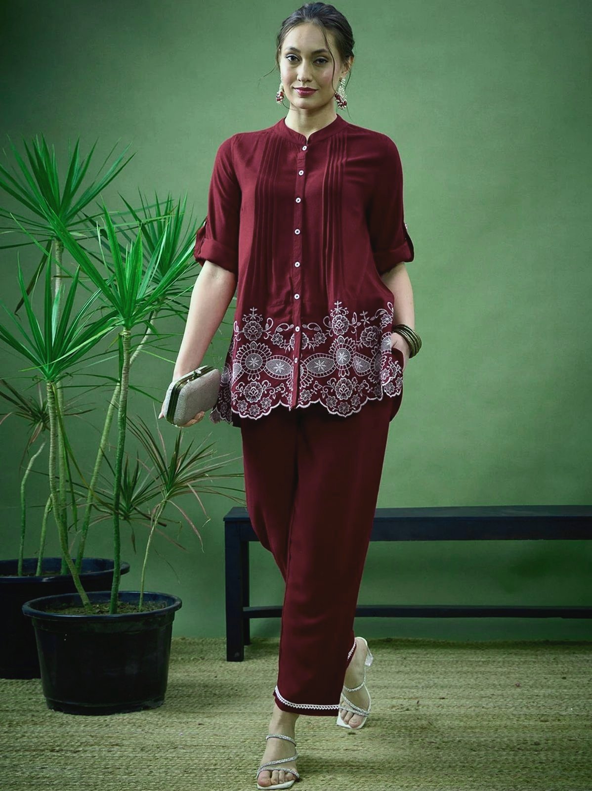 Cotton Embroidered Cord Set