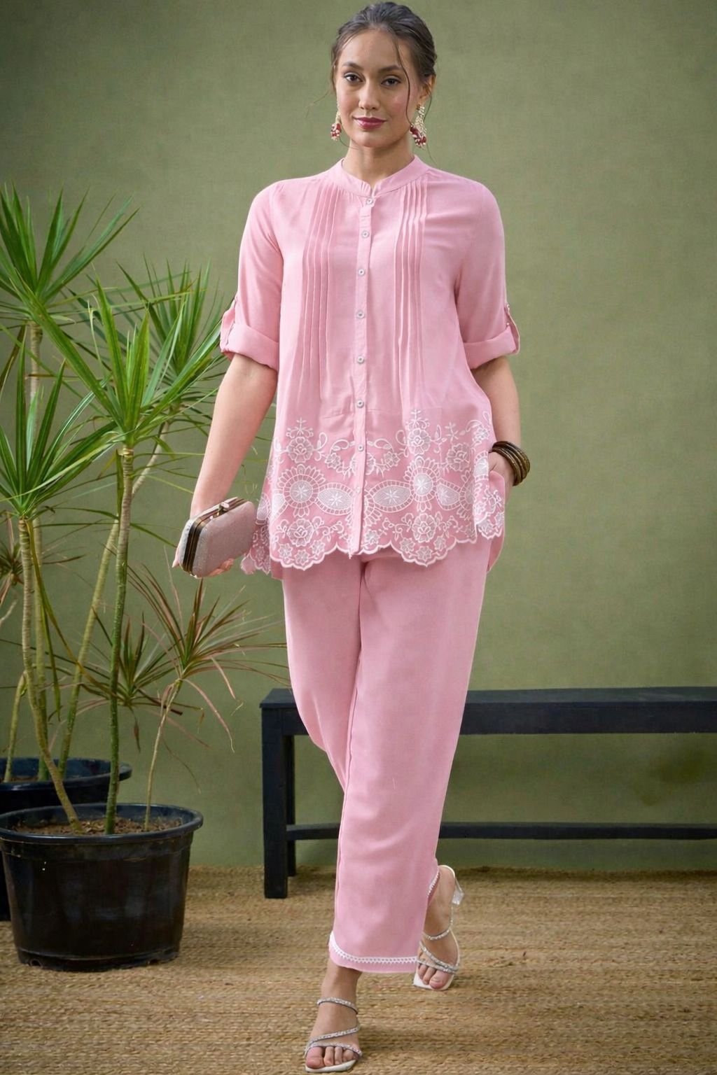 Cotton Embroidered Cord Set