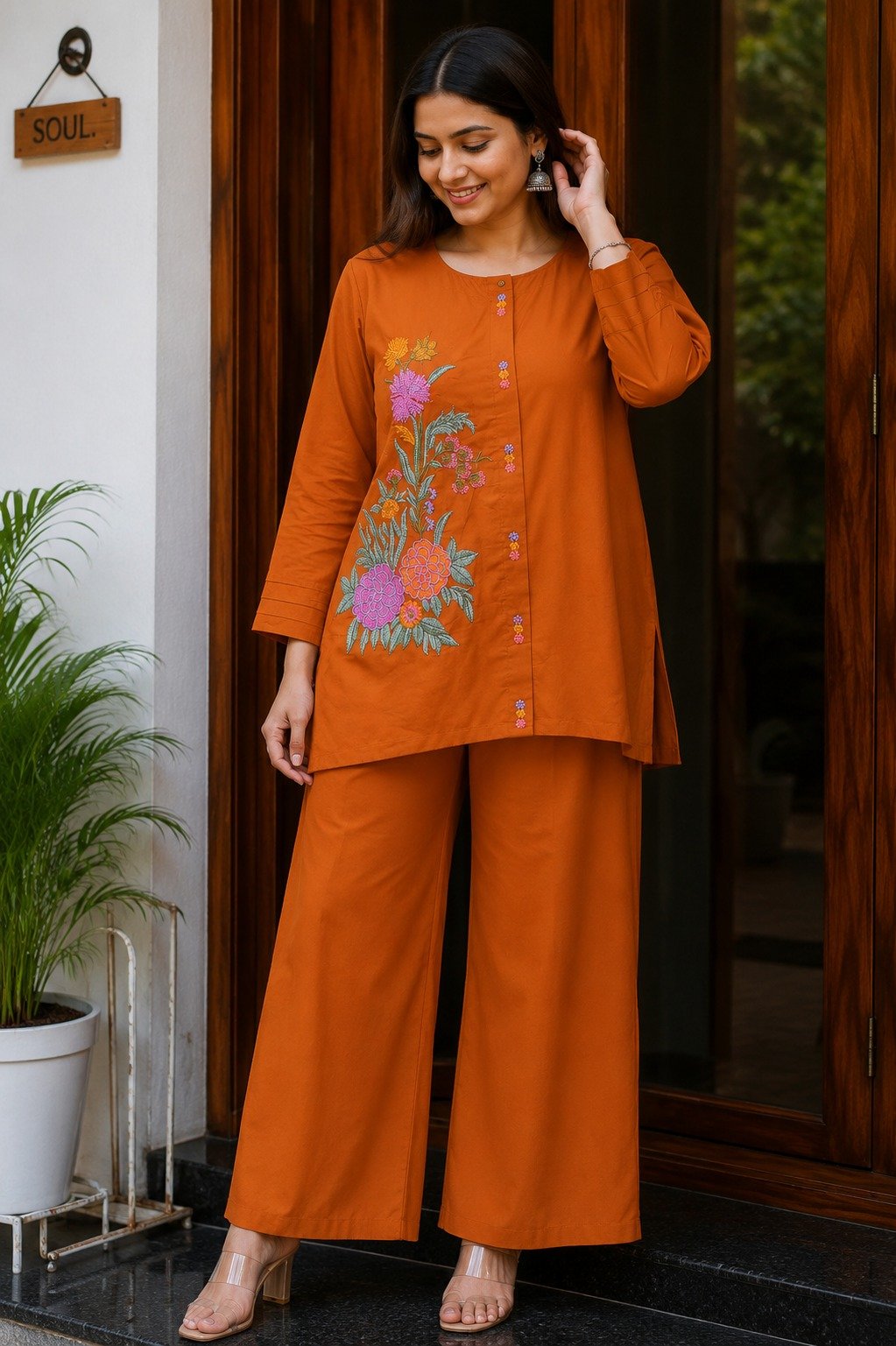 Cotton Embroidered Cord Set