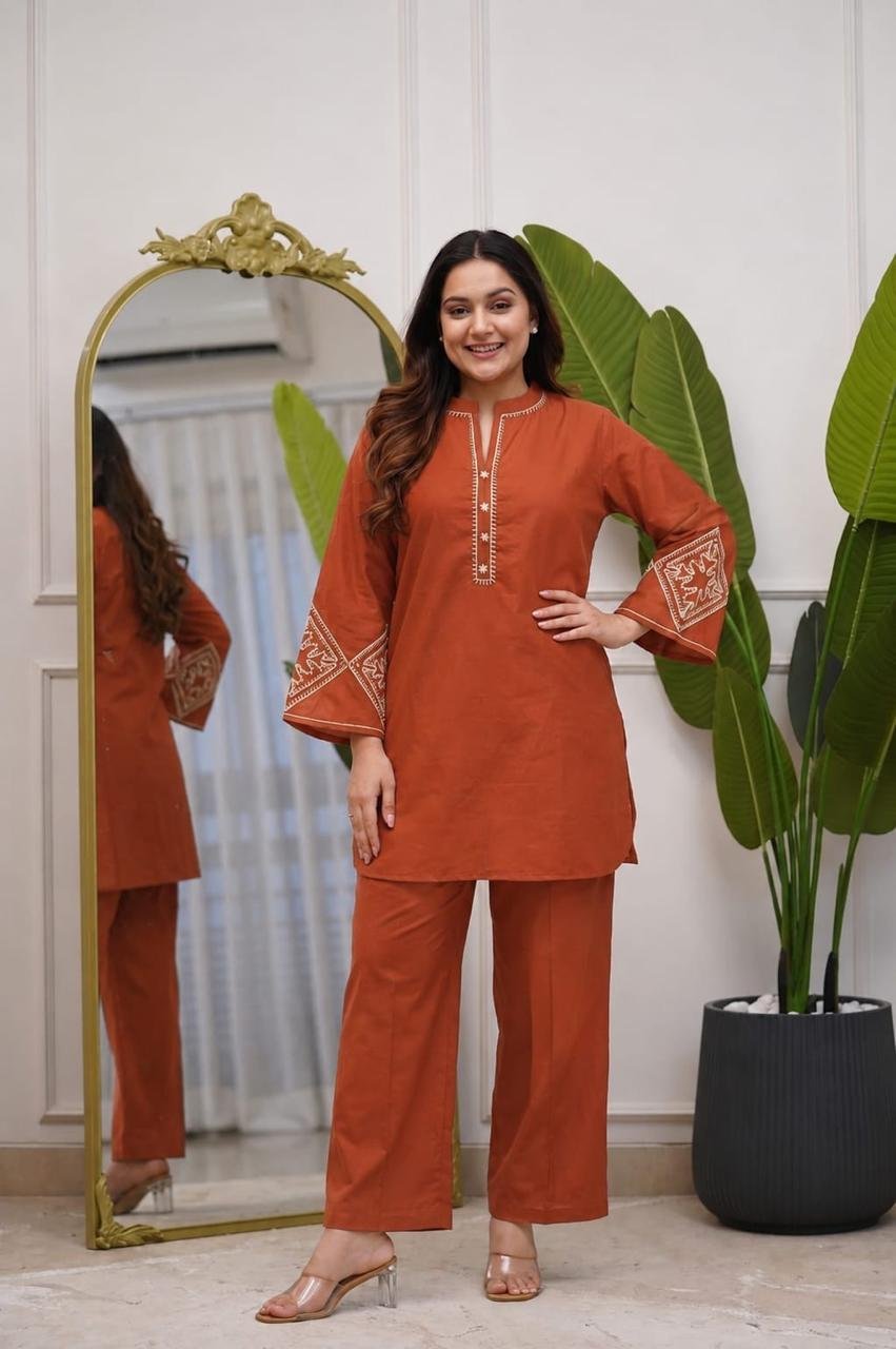 Cotton Embroidered Cord Set