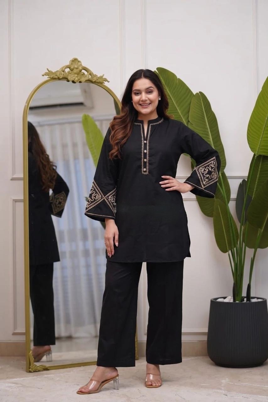 Cotton Embroidered Cord Set