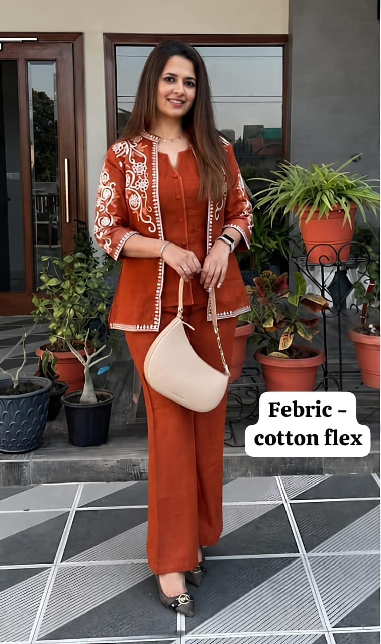 Cotton Flex Embroidered 3 Pcs Cord Set