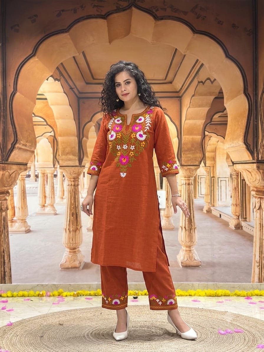 Cotton Embroidered Cord Set