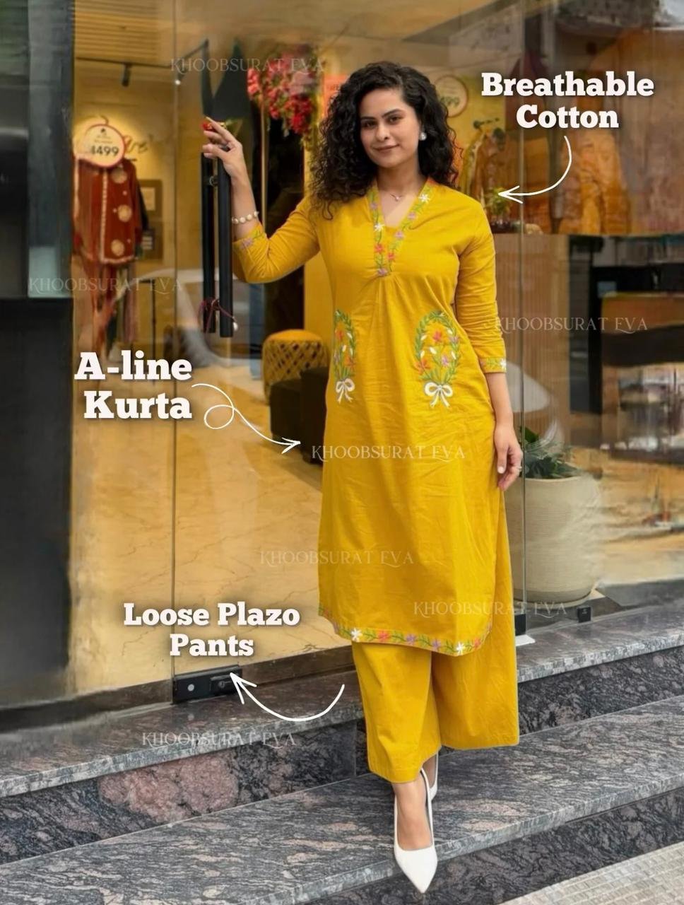 Cotton Embroidered Cord Set