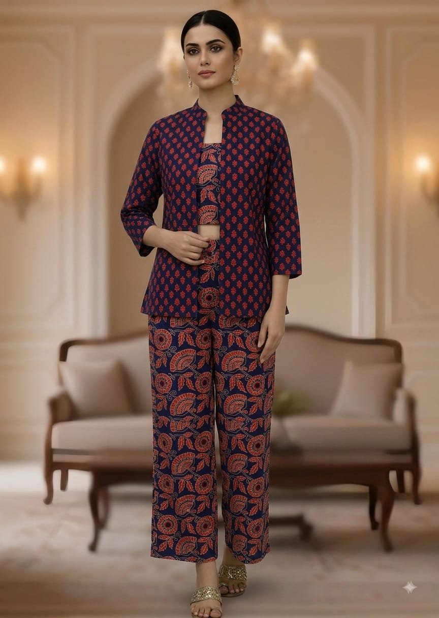 Cotton Printed 3 Pcs Cord Set