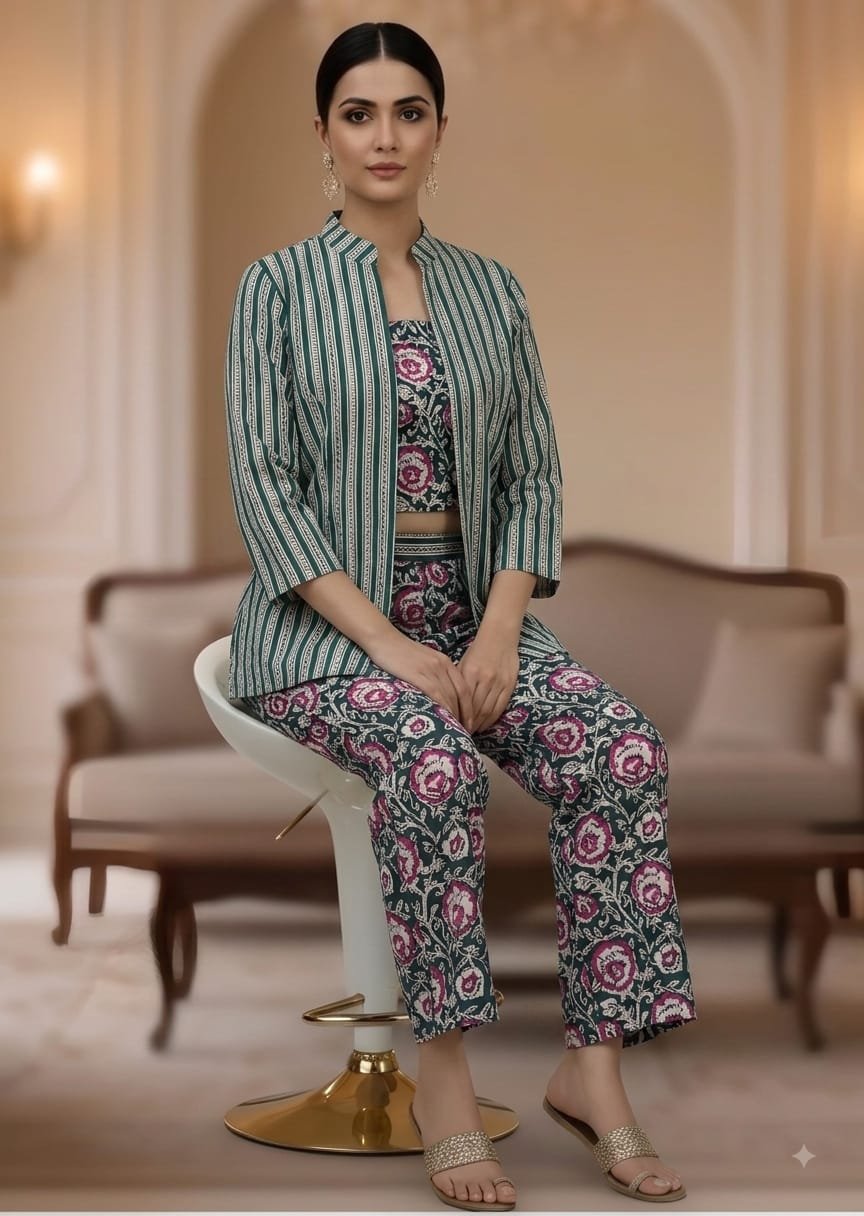 Cotton Printed 3 Pcs Cord Set