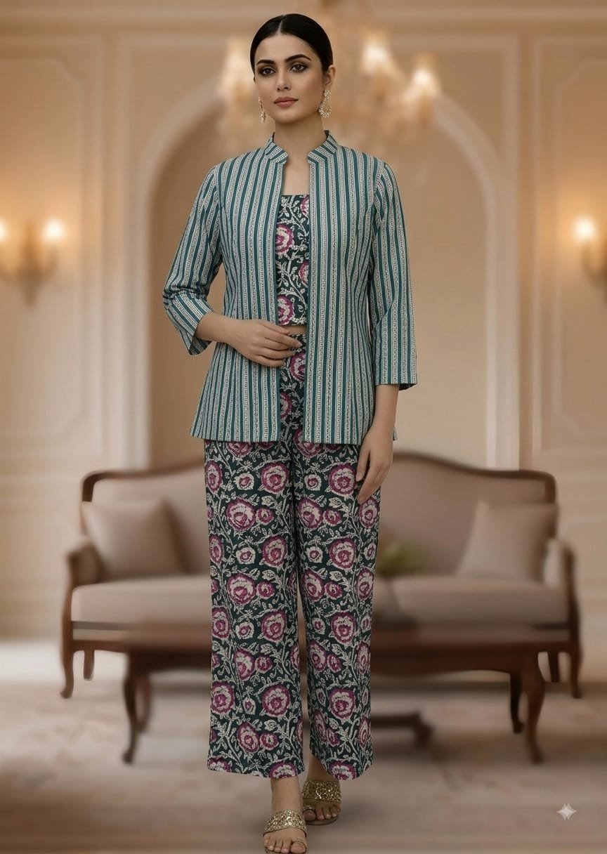 Cotton Printed 3 Pcs Cord Set
