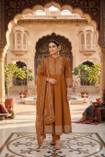 Cotton Printed Anarkali Stitched Suit Set