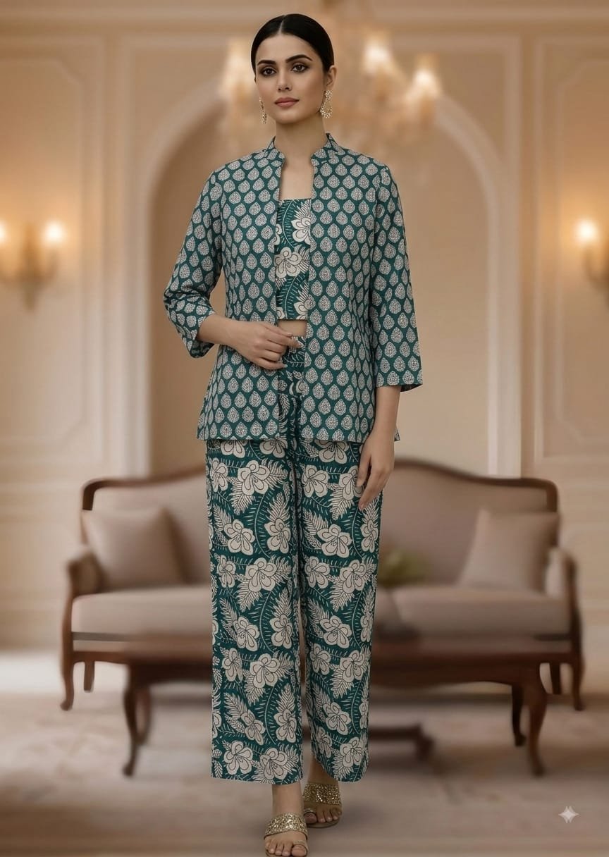 Cotton Printed 3 Pcs Cord Set