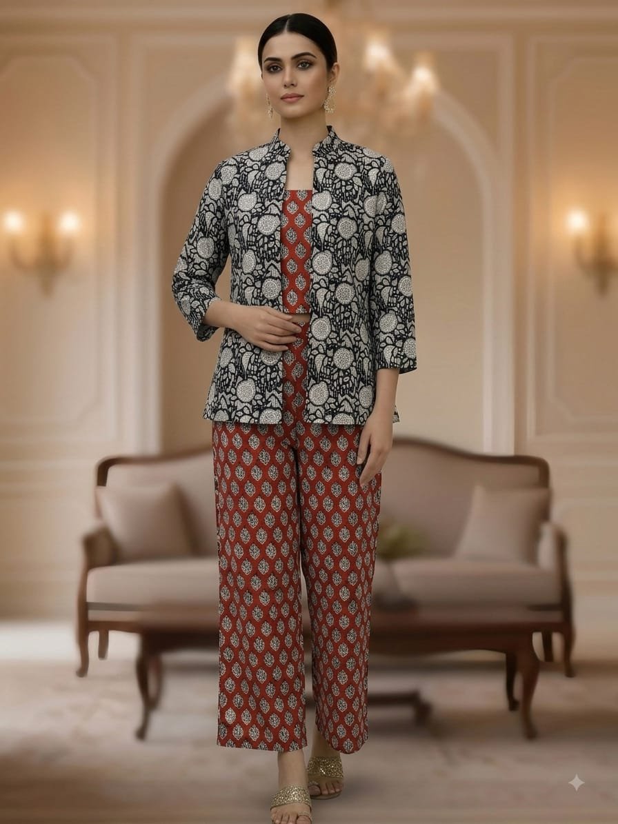 Cotton Printed 3 Pcs Cord Set