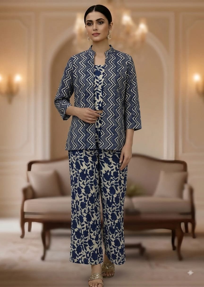 Cotton Printed 3 Pcs Cord Set
