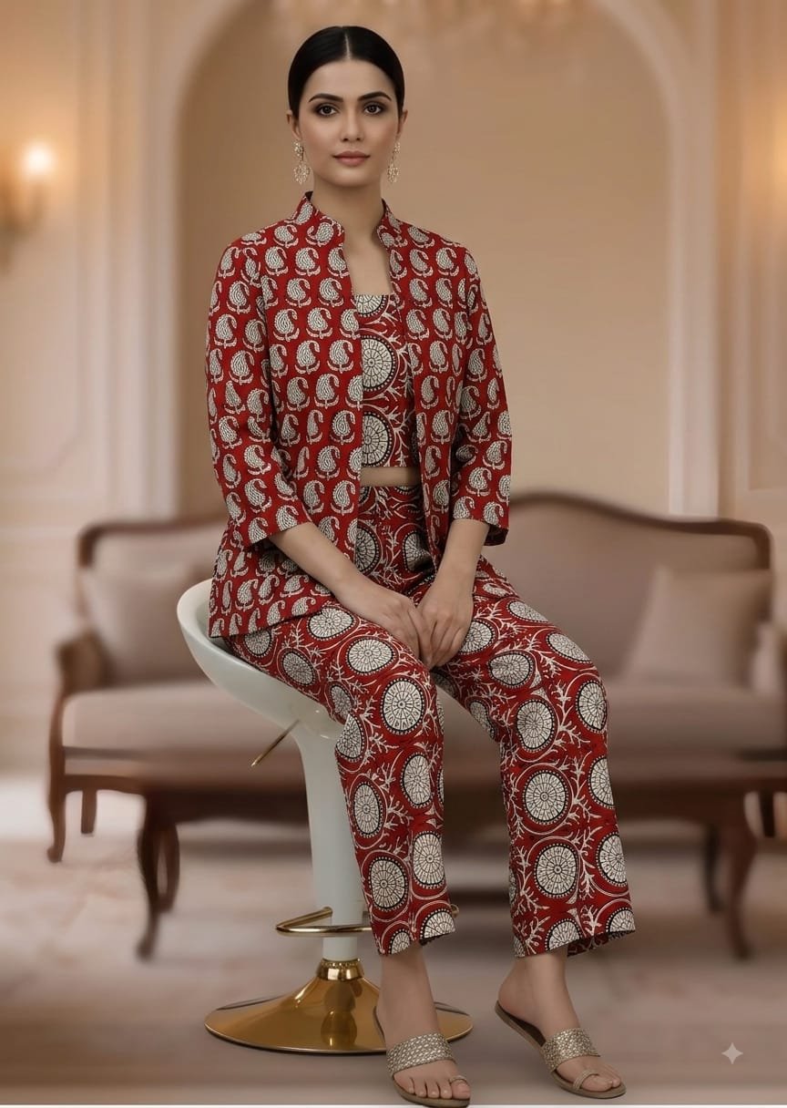 Cotton Printed 3 Pcs Cord Set