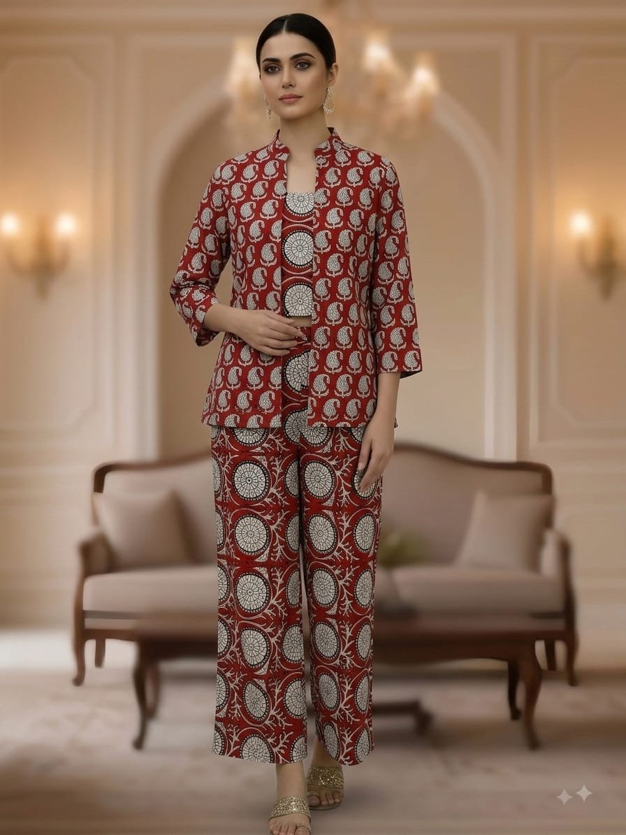 Cotton Printed 3 Pcs Cord Set